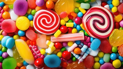 Wall Mural - confectionery assortment candy food illustration lollies chocolates, gummies jellybeans, licorice caramels confectionery assortment candy food