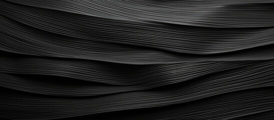 Black paper in a wavy crumpled state. Black background texture pattern. Generative AI