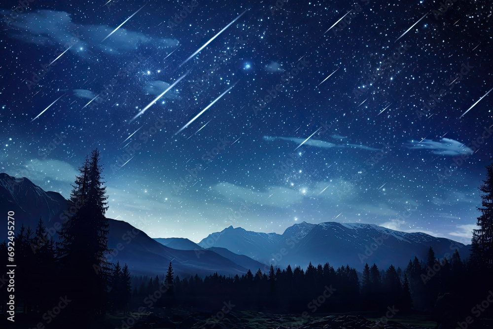 Beautiful Meteor shower in the dark sky at night background, Shiny of ...
