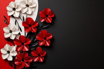 Wall Mural - red flowers on black background