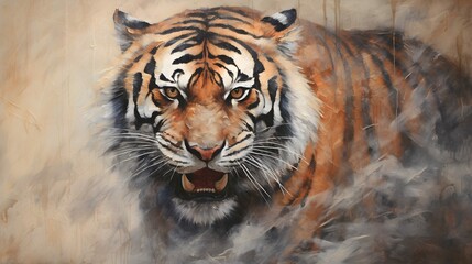 Wall Mural - abstract textured drawing tiger in wildlife shaded oil painting for Interior Murals Wall Art Décor.