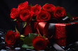Red roses surprise gift san valentines day love concept