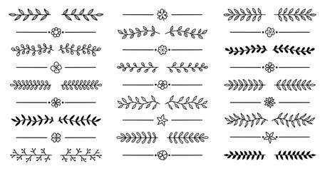 Wall Mural - laurel and floral text dividers doodle set. wedding decorative elements with leaves and flowers. bra