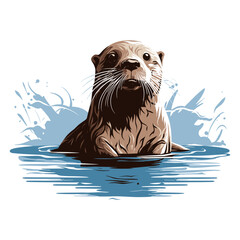 Wall Mural - Cute otter vector illustration, Generative AI.