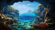 Underwater Submarine Canyon Landscape Illustration Deep Abyss, Seafloor Marine, Formation Erosion Underwater Submarine Canyon Landscape