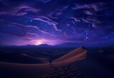 Fototapeta Niebo - Moonlit sand dunes beneath purple night sky