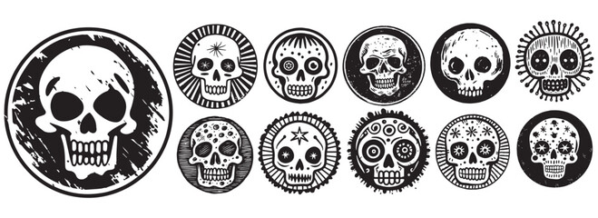 Wall Mural - Set of human skulls, vector heads illustrations on white background, human bones, scary human skulls