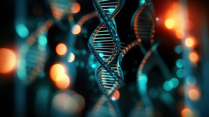 Close-up illustration of DNA helix structure. Science and technology concept