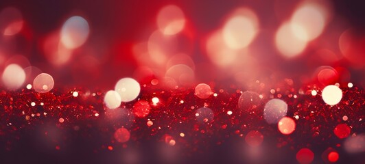 Aufkleber - Valentines day background banner greeting card illustration template texture - Abstract panorama background with red fallen glitter and bokeh lights - concept love, romance, wedding, christmas