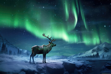 Wall Mural - Winter landscape snow borealis sky night nature arctic north aurora