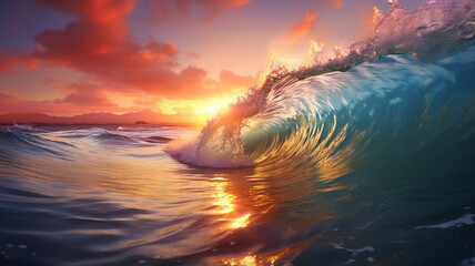 Wall Mural - wave in sunset on the sea background.