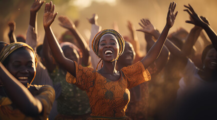 Wall Mural - Happy African women with traditional dance during the festival