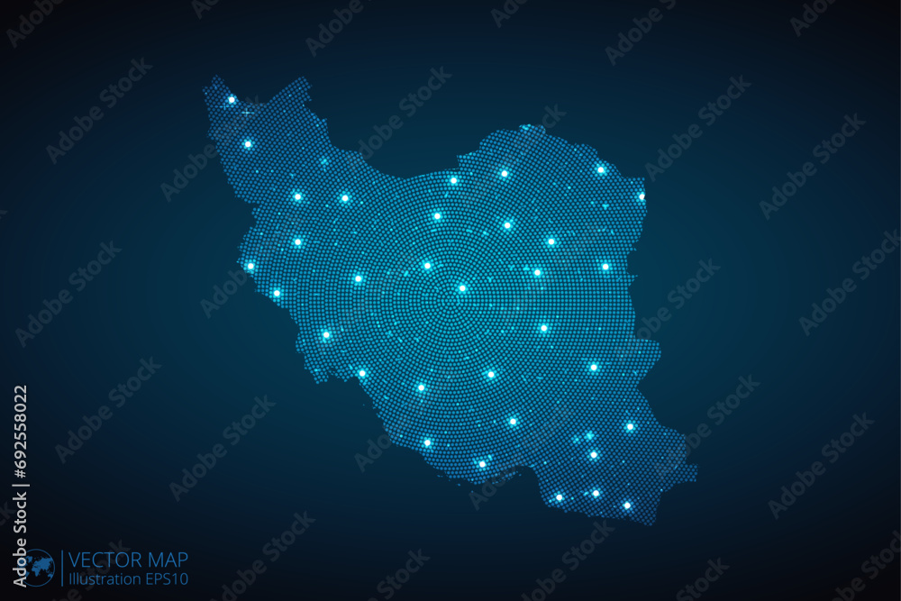 Iran map radial dotted pattern in futuristic style, design blue circle ...