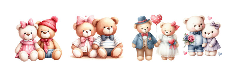 Wall Mural - Watercolor Valentine's Day couple bear on white background.