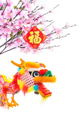 Sticker - Tradition Chinese cloth doll dragon,2024 is year of the dragon,Chinese wording meanings:dragon,Wishing you prosperity and wealth.