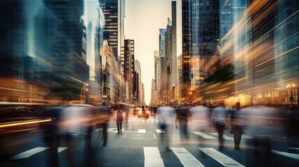 Wall Mural - city blur urban business illustration street traffic, skyscraper office, hustle bustle city blur urban business