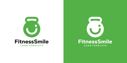 Creative Simple Fitness Logo Design. Kettlebell and Smile People Combination Concept with Minimalis Style. Fitness Icon Symbol Logo Design Template.