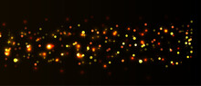 Yellow And Orange Shiny Bokeh With Christmas Stars On Dark Background