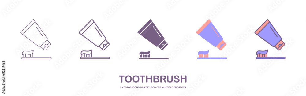 Toothbrush with toothpaste icon. Brush tooth line and glyph version ...