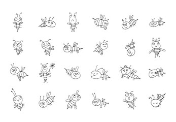 Sticker - Collection of funny Bee characters isolated on white. Icons set for your design.