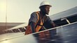 African American engineer maintaining solar cell