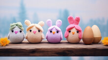 Background Or Wallpaper For Easter Featuring Imaginatively Knitted Easter Bunnies
