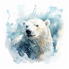 polar bear watercolor children's book illustation style on white background