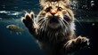 © Anastasiya - wet scared cat in the water with fish