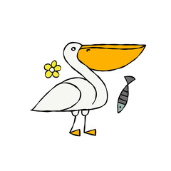 Sticker - Funny pelican character isolated on white for your design