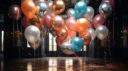Wall Mural - Make a statement with the charm of foil balloons on your birthday. Their reflective surfaces will mirror the happiness and excitement of your celebration.