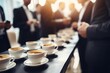 Coffee break conference. Beverage service catering on corporate business seminar. Generate ai