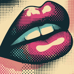 retro halftone vector abstract female lips