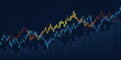 Business financial graph with uptrend line and bar chart of stock market on blue color background