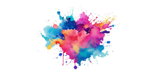 Bright colorful watercolor splash splatter stain brush strokes on white background. Modern vibrant aquarelle spot. Rainbow trendy isolated design on white. Element. Vector watercolor illustration.	