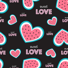 Wall Mural - cute love seamless pattern with watermelon