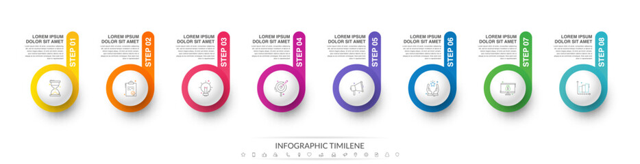 Vector template circle infographics. Business concept with eight options and parts. 8 steps for content, flowchart, timeline, levels