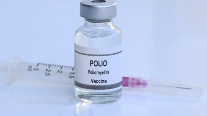 Poster - POLIO vaccine in a vial, immunization and treatment of infection, scientific experiment