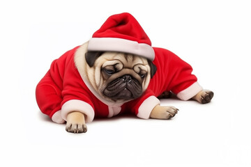 Sticker - Pug dog  dressed in a nativity scene on a white background.