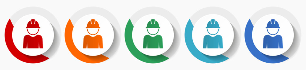 Poster - Engineer, worker, manager, employe vector icon set, flat icons in 5 color options for logo design, webdesign and mobile applications, colorful round buttons