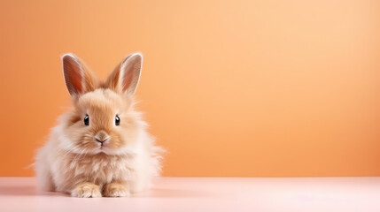 Wall Mural - Cute Easter bunny on peach fuzz color background