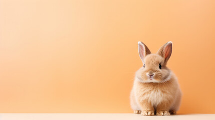 Wall Mural - Cute Easter bunny on peach fuzz color background