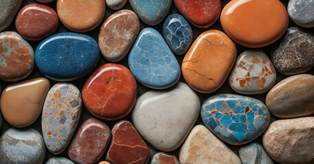  Colorful stones background. Colorful beach stones texture, background, backdrop.