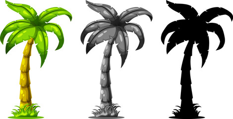 Vector set of cartoon palm tree with cartoon style