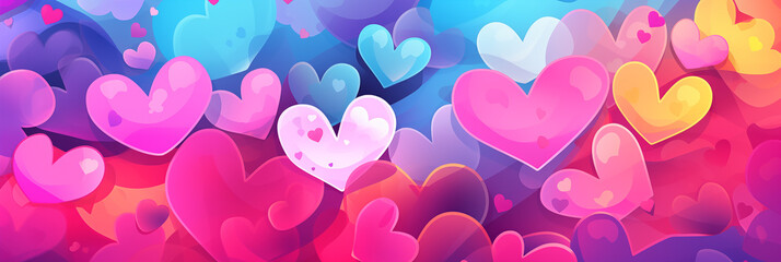 Wall Mural - Colorful hearts background banner. Valentine's Day. Panoramic web header with copy space. Wide screen wallpaper