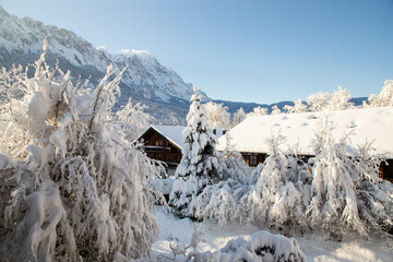 wintertime in small german village covered with snow Garmish-Partenkirchen