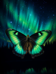 Wall Mural - A Photo of a Butterfly at Night Under the Aurora Borealis