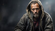 © AI Studio - R - Portrait of a homeless middle-aged man on isolated dark background