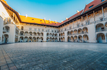 Wawel castle famous landmark in Krakow Poland. Landscape on coast river Wis