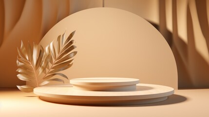 Poster - 3D background product display stand scene with leaf geometric platform