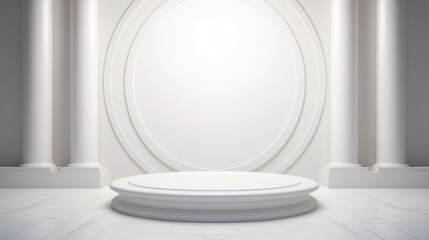 Poster - luxury background. Empty white round podium.